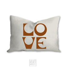 Load image into Gallery viewer, Love pillow, cinnamon black, mid century letters, groovy, Boho pillow, retro pillow, throw pillow, pillow cover and insert, accent pillow