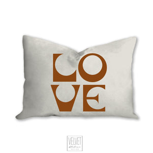 Love pillow, cinnamon black, mid century letters, groovy, Boho pillow, retro pillow, throw pillow, pillow cover and insert, accent pillow