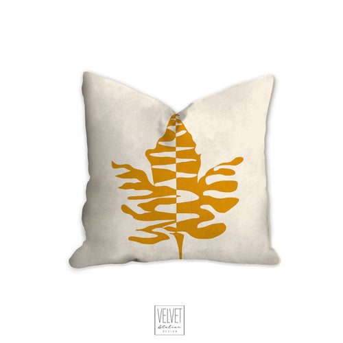 Maple leaf throw pillow, yellow and beige, fall decor, fall pillow, autumn, thanksgiving decor, home, pillow cover and insert, accent pillow