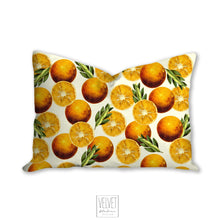 Load image into Gallery viewer, Oranges pillow, yellow citrus accent, modern pillow, Interior decor, home decor, pillow cover and insert, cotton pillow cover, stylish decor