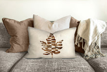 Load image into Gallery viewer, Maple leaf throw pillow, brown and beige, fall decor, fall pillow, autumn, thanksgiving decor, home, pillow cover and insert, accent pillow