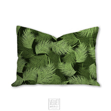 Load image into Gallery viewer, Palm tree leaves throw pillow, green palm leaves, Interior decor, home decor, pillow cover and insert, coastal interior design, tropical