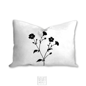 Floral pillow, black and white flowers, botanical, garden flowers, natural decor, farmhouse, pillow cover, decorative pillow, pillow case