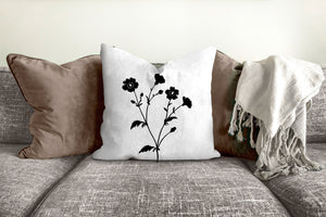 Floral pillow, black and white flowers, botanical, garden flowers, natural decor, farmhouse, pillow cover, decorative pillow, pillow case