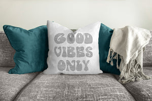 Good vibes only pillow, groovy, Boho pillow, retro pillow, throw pillow, black and white, home decor, pillow cover and insert, accent pillow