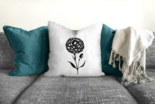 Load image into Gallery viewer, Floral pillow, black and white dahlia, botanical, garden flowers, natural decor, farmhouse, pillow cover, decorative pillow, pillow case