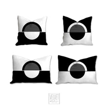 Load image into Gallery viewer, Black and white pillow, half moon mid century design, modern pillow, Interior decor, home decor pillow cover and insert, home accent pillow