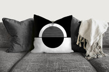 Load image into Gallery viewer, Black and white pillow, half moon mid century design, modern pillow, Interior decor, home decor pillow cover and insert, home accent pillow