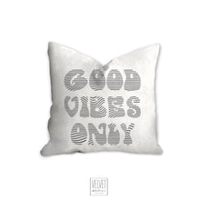 Load image into Gallery viewer, Good vibes only pillow, groovy, Boho pillow, retro pillow, throw pillow, black and white, home decor, pillow cover and insert, accent pillow