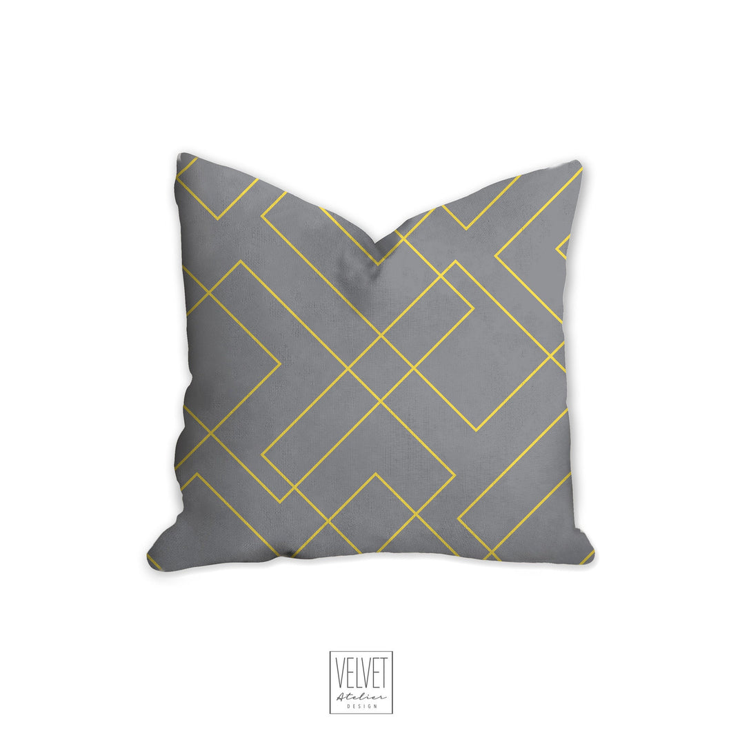 Geometric throw pillow, yellow and gray, abstract, Interior decor, home decor, pillow cover and insert, coastal decor, Interior design