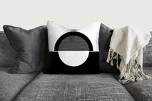 Load image into Gallery viewer, Black and white pillow, half moon mid century design, modern pillow, Interior decor, home decor pillow cover and insert, home accent pillow