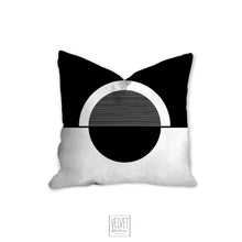 Load image into Gallery viewer, Black and white pillow, half moon mid century design, modern pillow, Interior decor, home decor pillow cover and insert, home accent pillow