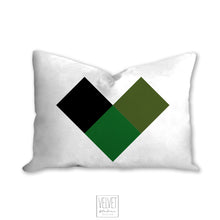 Load image into Gallery viewer, Heart pillow, green heart pixels, modern pillow, Interior decor, home decor pillow cover and insert, pillow case, green heart, stylish art