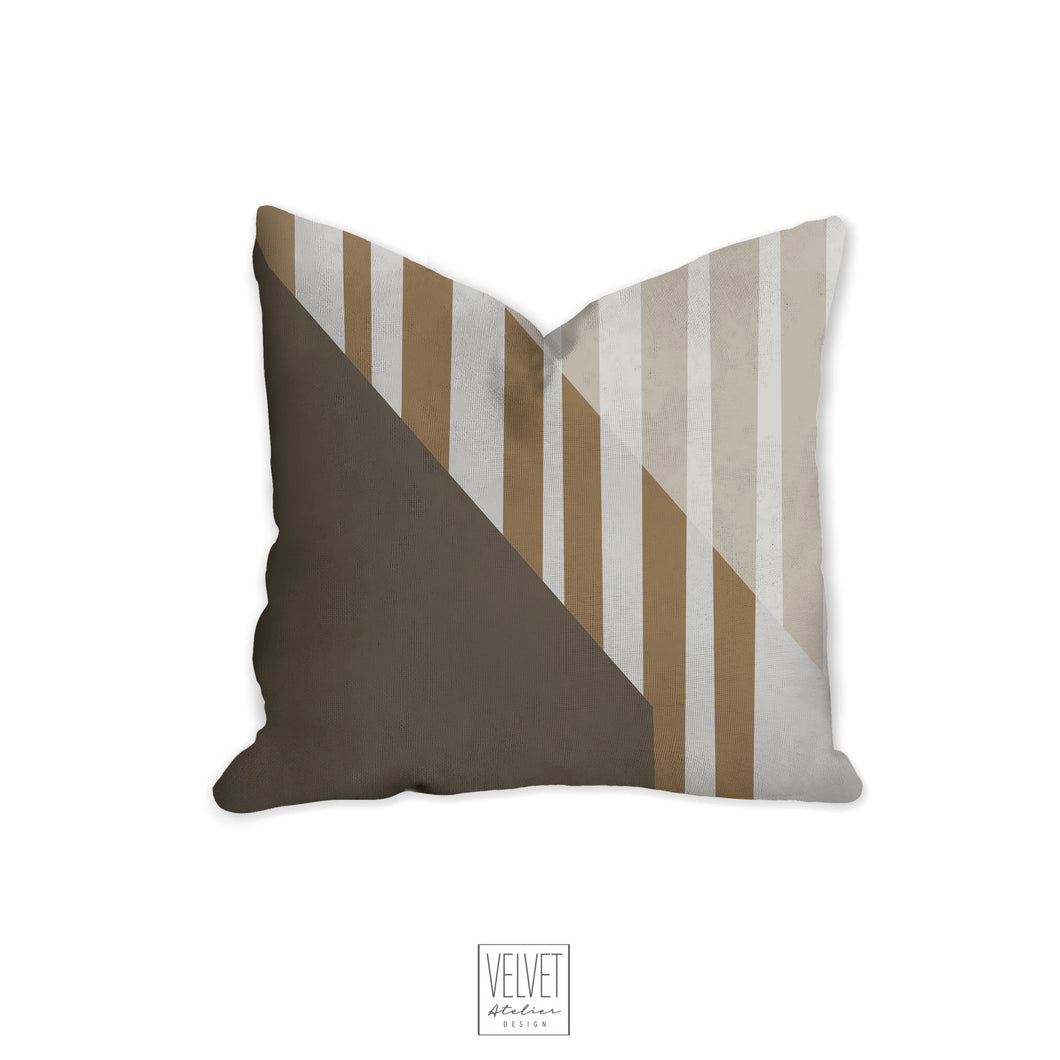 Throw pillow with stripes, abstract, brown, taupe, khaki, earthy, modern pillow, Interior decor, home decor pillow cover and insert, home