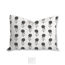 Load image into Gallery viewer, Floral pillow, black and white dahlia pattern, botanical, garden flowers, natural decor, farmhouse, pillow cover, decorative, pillow case