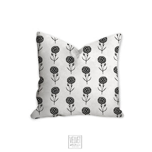 Floral pillow, black and white dahlia pattern, botanical, garden flowers, natural decor, farmhouse, pillow cover, decorative, pillow case