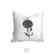 Load image into Gallery viewer, Floral pillow, black and white dahlia, botanical, garden flowers, natural decor, farmhouse, pillow cover, decorative pillow, pillow case