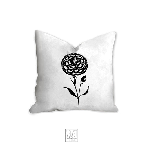 Floral pillow, black and white dahlia, botanical, garden flowers, natural decor, farmhouse, pillow cover, decorative pillow, pillow case