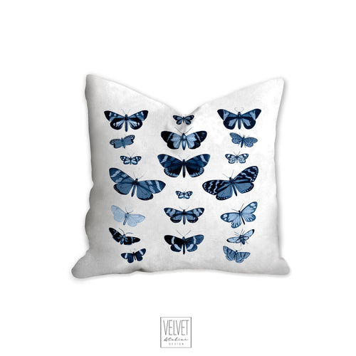 Butterflies pillow, blue pillow, indigo, botanical, natural decor, home decor, pillow cover, pillow insert, pillow case, insect art
