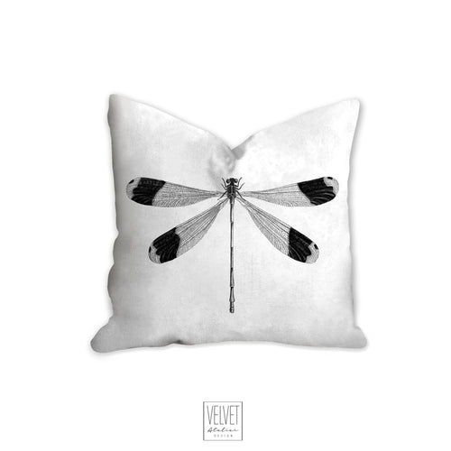 Dragonfly pillow, black and white, insect art, botanical, natural decor, farmhouse, pillow cover, decorative pillow, pillow case