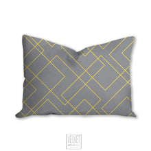 Load image into Gallery viewer, Geometric throw pillow, yellow and gray, abstract, Interior decor, home decor, pillow cover and insert, coastal decor, Interior design