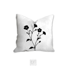 Load image into Gallery viewer, Floral pillow, black and white flowers, botanical, garden flowers, natural decor, farmhouse, pillow cover, decorative pillow, pillow case