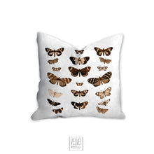 Load image into Gallery viewer, Butterflies pillow, brown butterflies, rustic, botanical, natural decor, home decor, pillow cover, pillow insert, pillow case, insect art