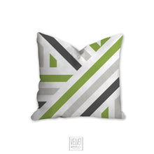 Load image into Gallery viewer, Stripes pillow, green and gray linear pattern, minimalistic, modern pillow, Interior decor, home decor pillow cover and insert, home accents