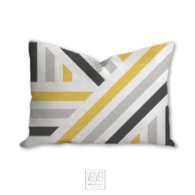 Load image into Gallery viewer, Geometric stripes pillow, linear pattern in yellow and gray, modern pillow, Interior decor, home decor pillow cover and insert, home accents