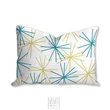 Load image into Gallery viewer, Blue and yellow mod pillow, decorative pattern, modern Interior decor, home decor, pillow cover, pillow insert, pillow case, modern pillow