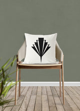Load image into Gallery viewer, Art deco pillow, stylized fan pattern, black and white, abstract, retro pillow, modern, Interior decor, home decor pillow cover and insert