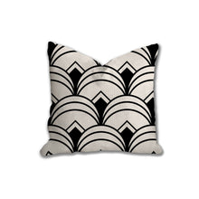 Load image into Gallery viewer, Art deco geometric pillow, retro linear black pattern, modern pillow, Interior decor, home decor pillow cover and insert, home accent pillow