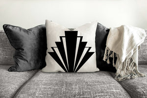 Art deco fan pillow, retro, linear geometric black pattern, Interior decor, home decor, pillow cover and insert, home accent pillow