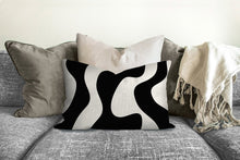 Load image into Gallery viewer, Black and white pillow, wavy black pattern, modern pillow, Interior decor, home decor pillow cover and insert, home accent pillow