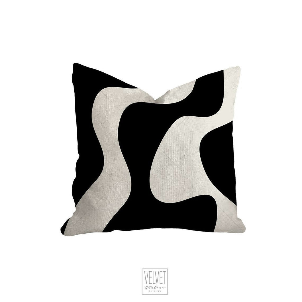 Black and white pillow, wavy black pattern, modern pillow, Interior decor, home decor pillow cover and insert, home accent pillow