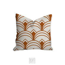 Load image into Gallery viewer, Art deco throw pillow cinnamon, terra cotta, retro linear pattern, modern pillow, home decor, pillow cover and insert, accent pillow