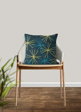 Load image into Gallery viewer, Blue and yellow mod pillow, starry night, stars, modern Interior decor, home decor, pillow cover, pillow insert, pillow case, modern pillow