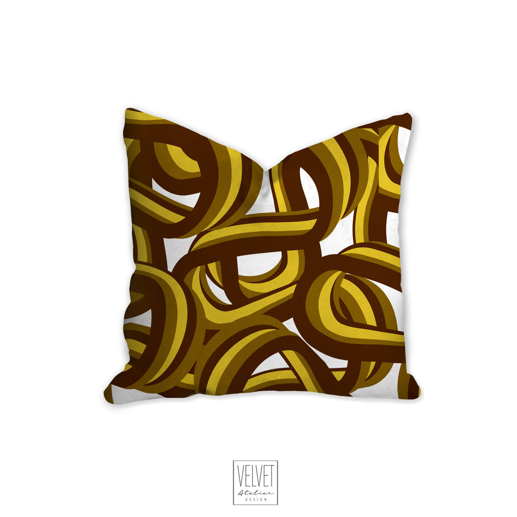 Yellow and brown pillow, tangled waves pattern, modern pillow, Interior decor, home decor pillow cover and insert, 3d art home accent pillow