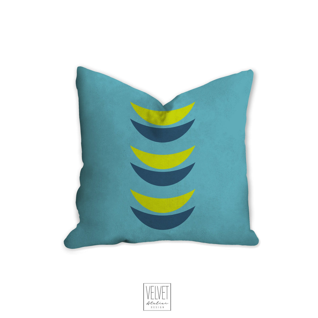 Crescent moon pillow, blue and green mid century, boho modern pillow, Interior decor, home decor pillow cover and insert, accent pillow
