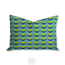 Load image into Gallery viewer, Crescent moons pillow, blue and green mid century, boho modern pillow, Interior decor, home decor pillow cover and insert, accent pillow