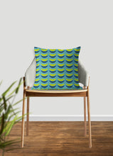 Load image into Gallery viewer, Crescent moons pillow, blue and green mid century, boho modern pillow, Interior decor, home decor pillow cover and insert, accent pillow