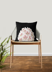 White flowers throw pillow, floral pillow, Interior decor, home decor, pillow cover and insert, botanical decor, tropical decor black pillow