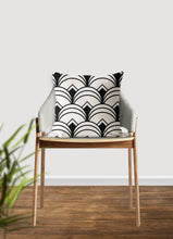Load image into Gallery viewer, Art deco geometric pillow, retro linear black pattern, modern pillow, Interior decor, home decor pillow cover and insert, home accent pillow