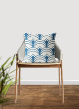 Load image into Gallery viewer, Blue pillow, Art deco geometric, retro linear pattern, modern pillow, Interior decor, home decor pillow cover and insert, home accent pillow