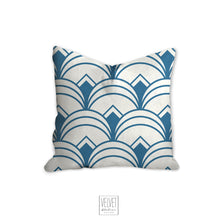 Load image into Gallery viewer, Blue pillow, Art deco geometric, retro linear pattern, modern pillow, Interior decor, home decor pillow cover and insert, home accent pillow