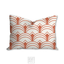 Load image into Gallery viewer, Coral pillow, throw pillow with Art deco geometric, retro linear pattern, modern pillow, Interior decor, pillow cover, home accent pillow