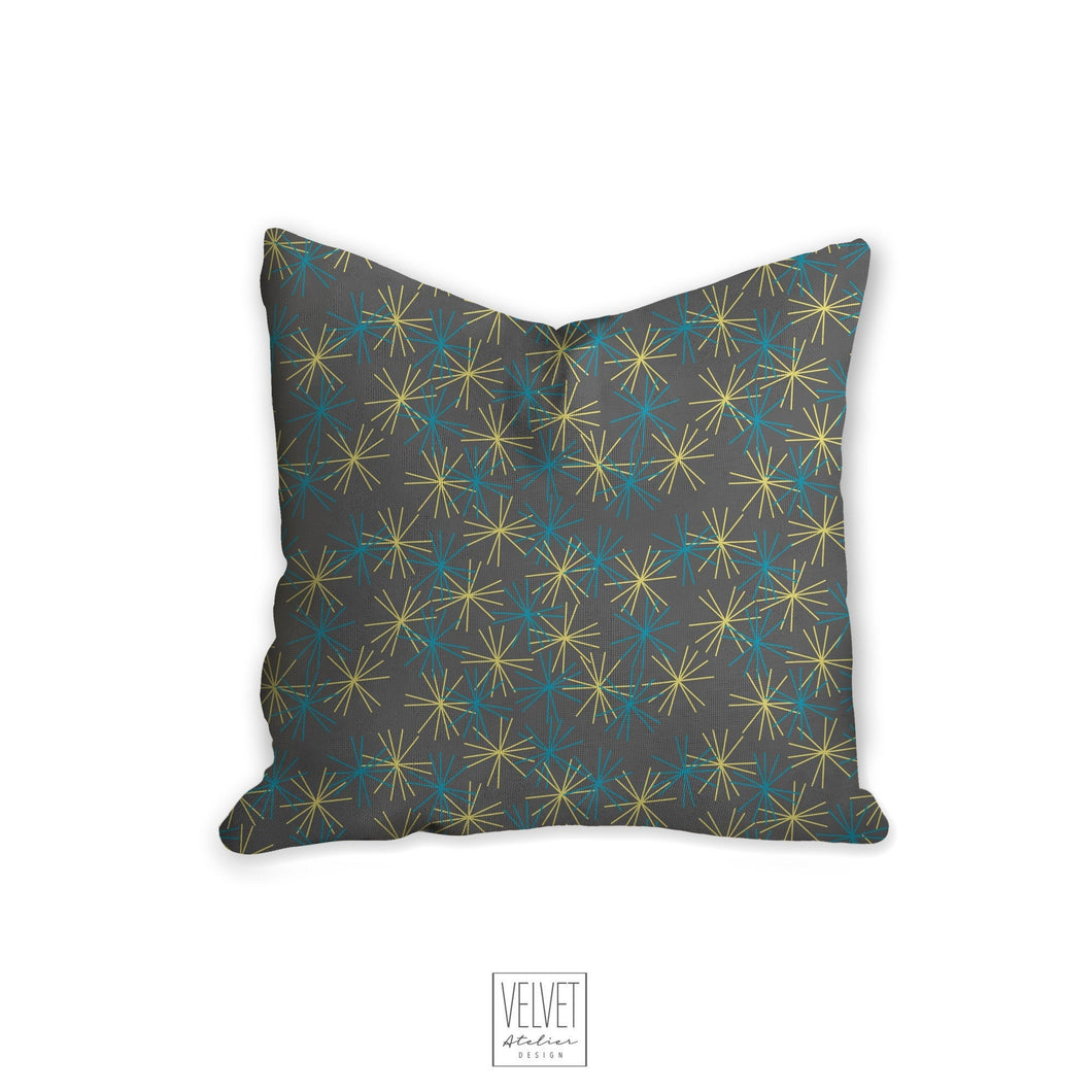 Little stars pillow with gray background, mod yellow and blue stars, modern decor, home interior, pillow cover, pillow insert, pillow case