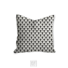 Load image into Gallery viewer, Art deco patterned pillow, retro linear black pattern, modern pillow, Interior decor, home decor pillow cover and insert, home accent pillow