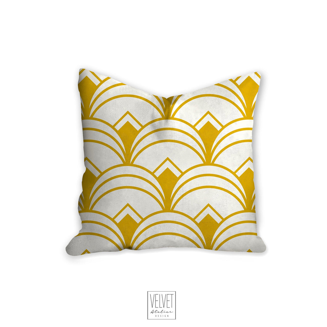 Yellow pillow, throw pillow with Art deco geometric, retro linear pattern, modern pillow, Interior decor, pillow cover, home accent pillow