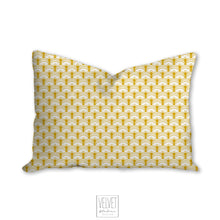Load image into Gallery viewer, yellow art deco pillow, scalloped pattern, throw pillow, retro, interior design, modern pillow, Interior decor, pillow cover, home accents